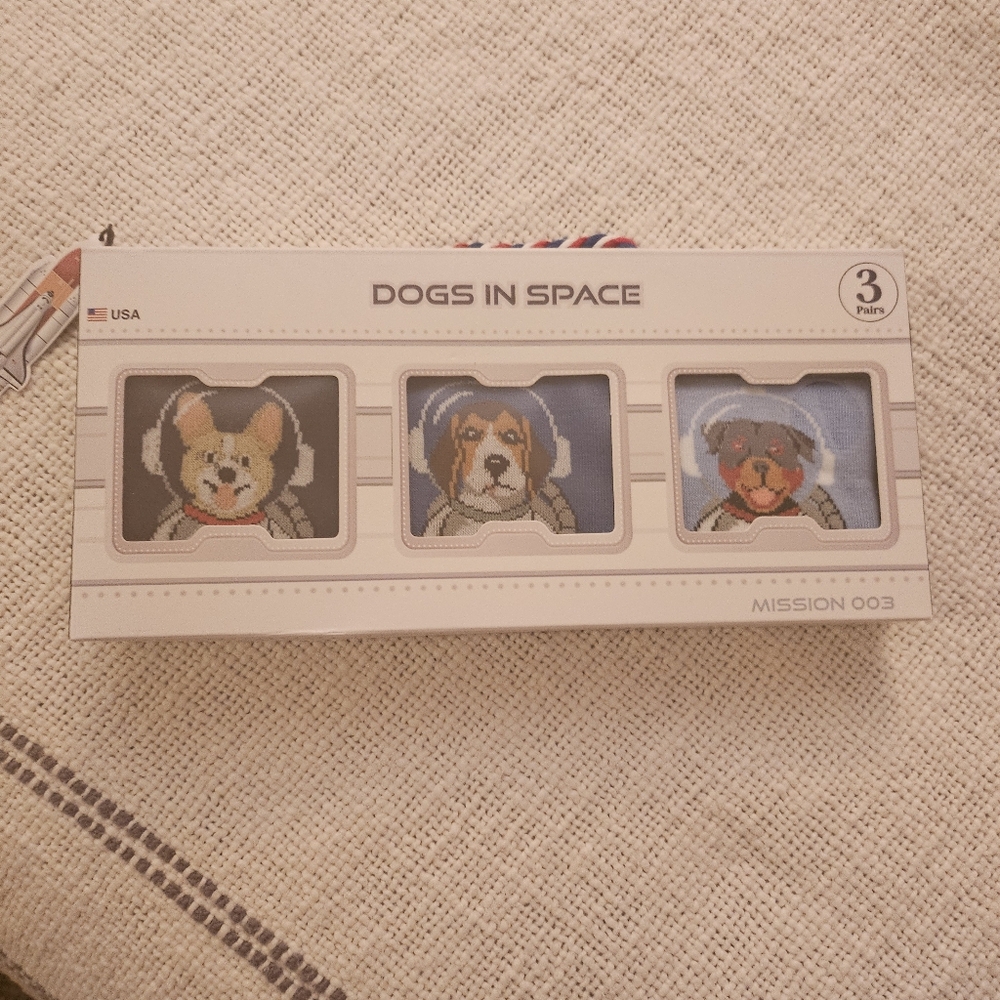 New Dog & Rose Men's 3 Pack Sock Gift Box Size 8-12 Dogs In Space Mission 003